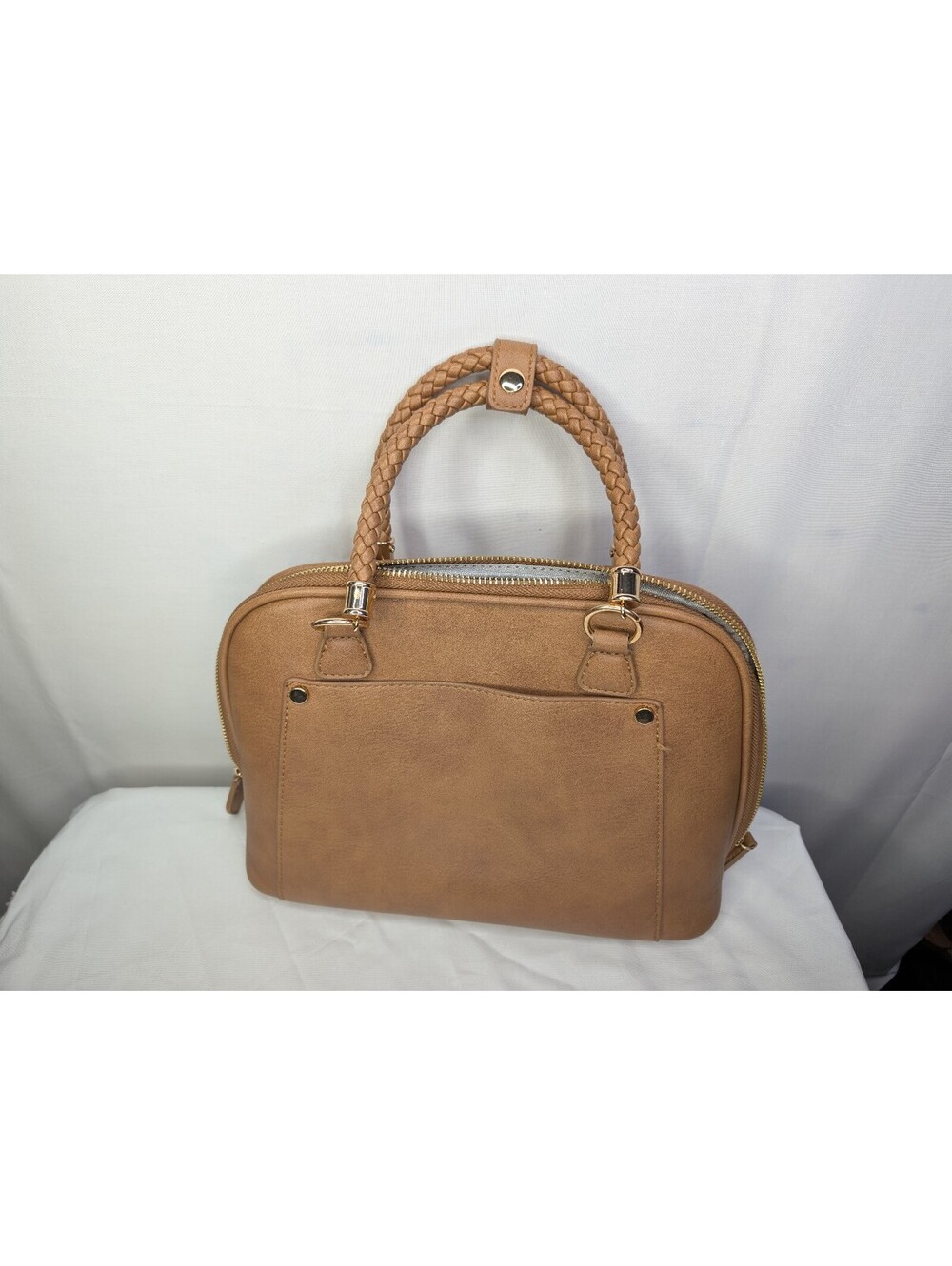 Madison West Tan Faux Leather Handbag with Braided Handles